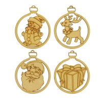 Laser Cut Pack of 4 Themed Baubles - Christmas Shapes set 2